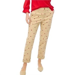 J. Crew Heart Printed High-Rise Girlfriend Chino Pant Size 8 Tan BU442 NWT